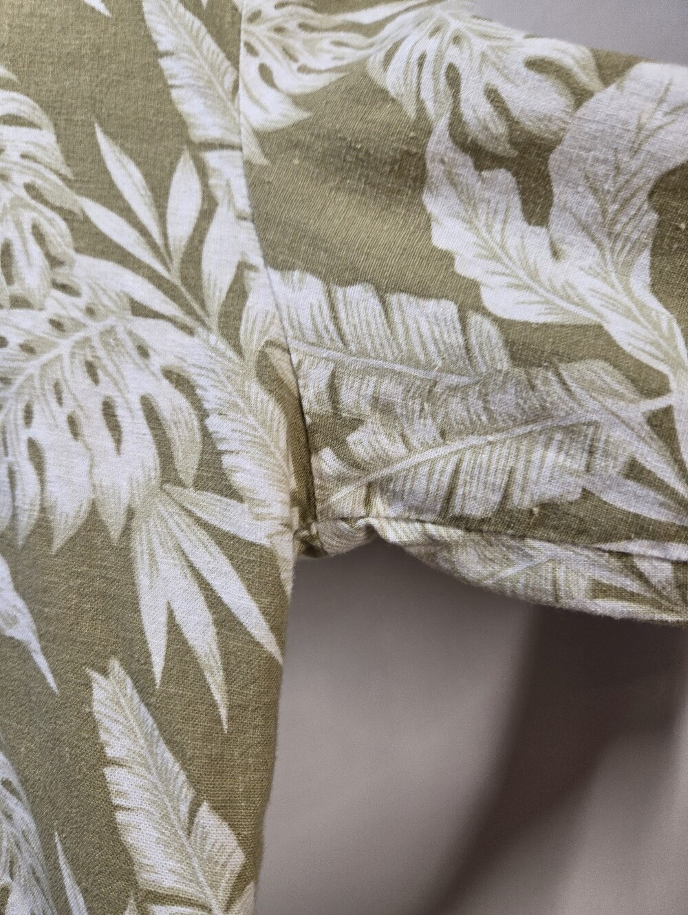 Linen Blend Tropical Tunic Euro Sz 36 Button Up Sleeve Split V Neck Cream - Picture 11 of 11